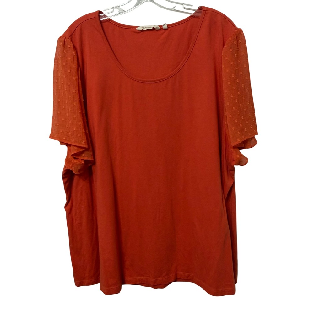 Soft Surroundings Orange Swiss Dot Flutter Sleeve Scoop Neck Top 3X SFW45